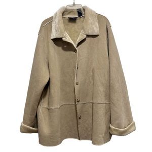 Crazy Horse By Liz. Claiborne Tan Faux Suede/Shearling Look Jacket